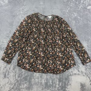 J Jill Blouse Womens Size M Black Brown Floral Paisley Smocked Peasnat Top Boho